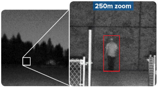 2 images taken in darkness - one a zoomed image showing a figure.
