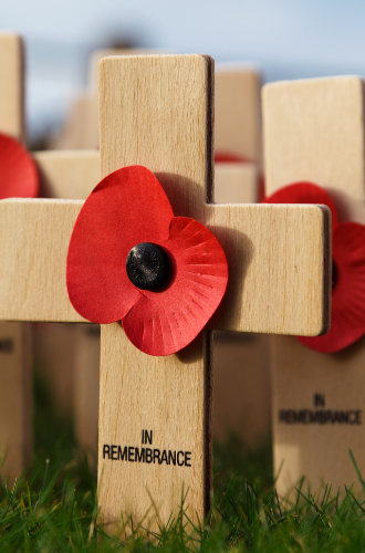 Remembrance day wooden cross with poppy - SEP's security team